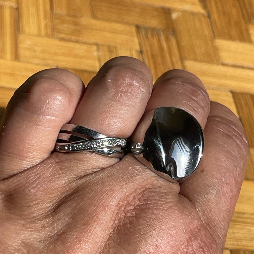 Two shiny stainless steel rings size 8